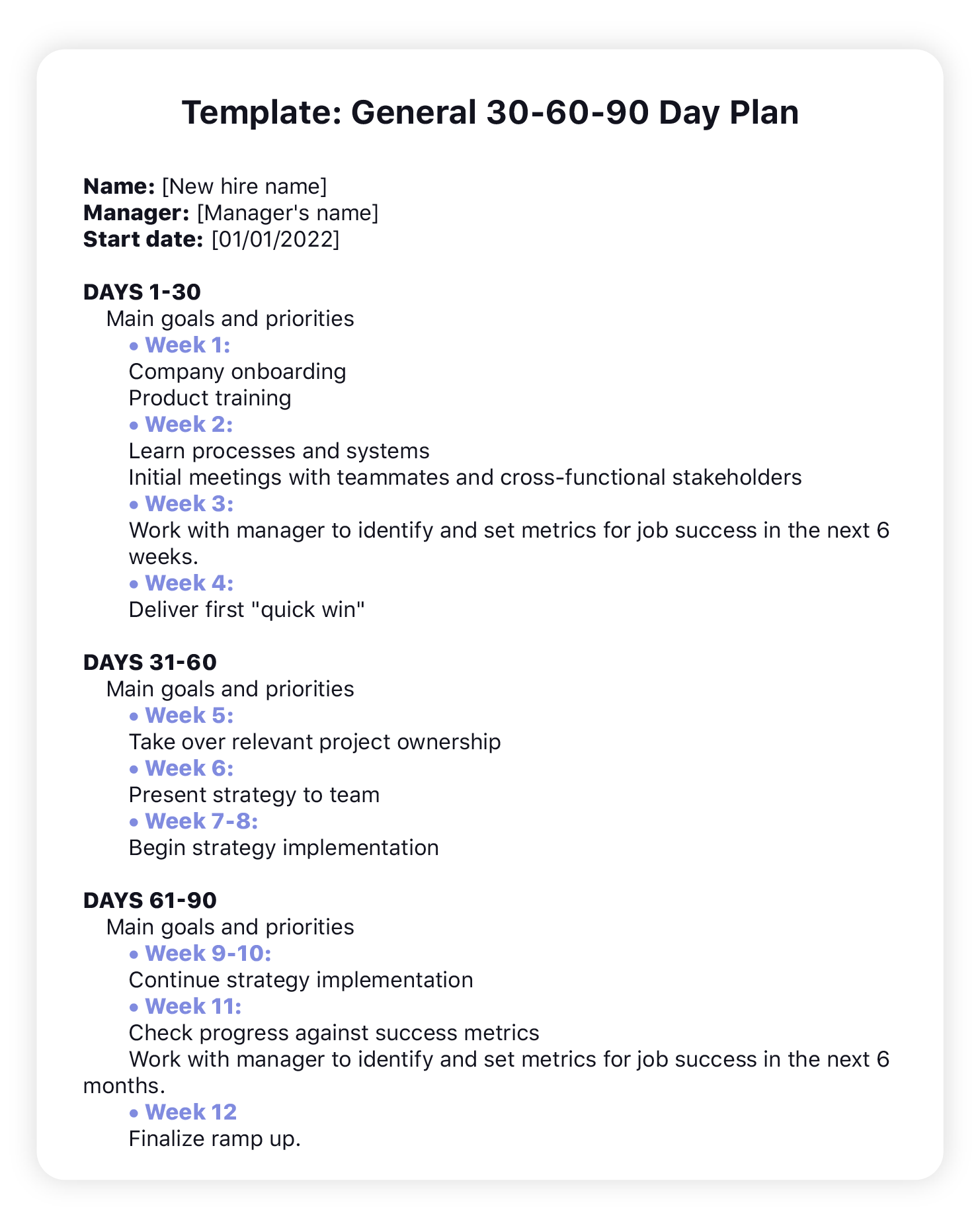 Modèles multifonctionnels de 30-60-90 jours de GetGuru