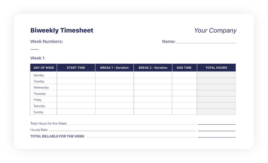 Télécharger des modèles de feuilles de temps bimensuelles