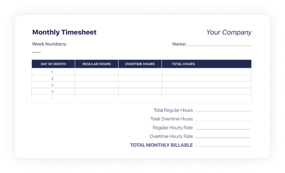 Télécharger des modèles de feuilles de temps mensuelles