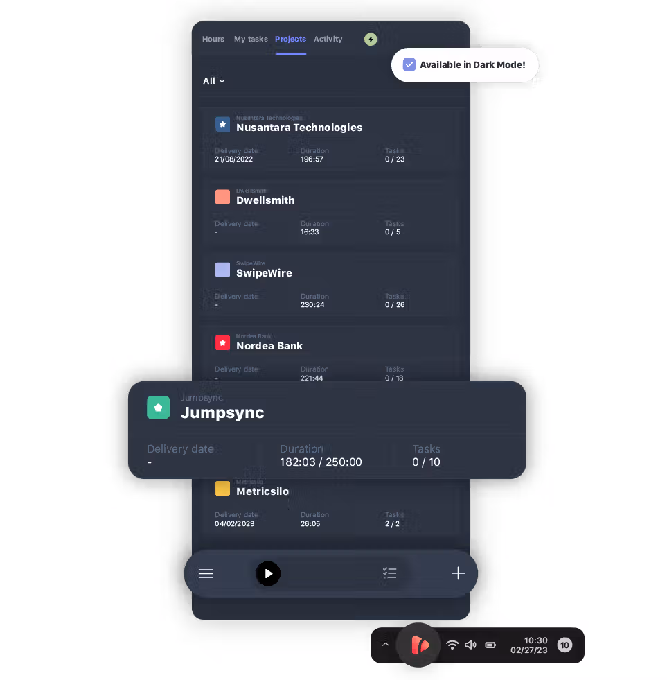 Application TrackingTime pour Windows avec chronomètre actif